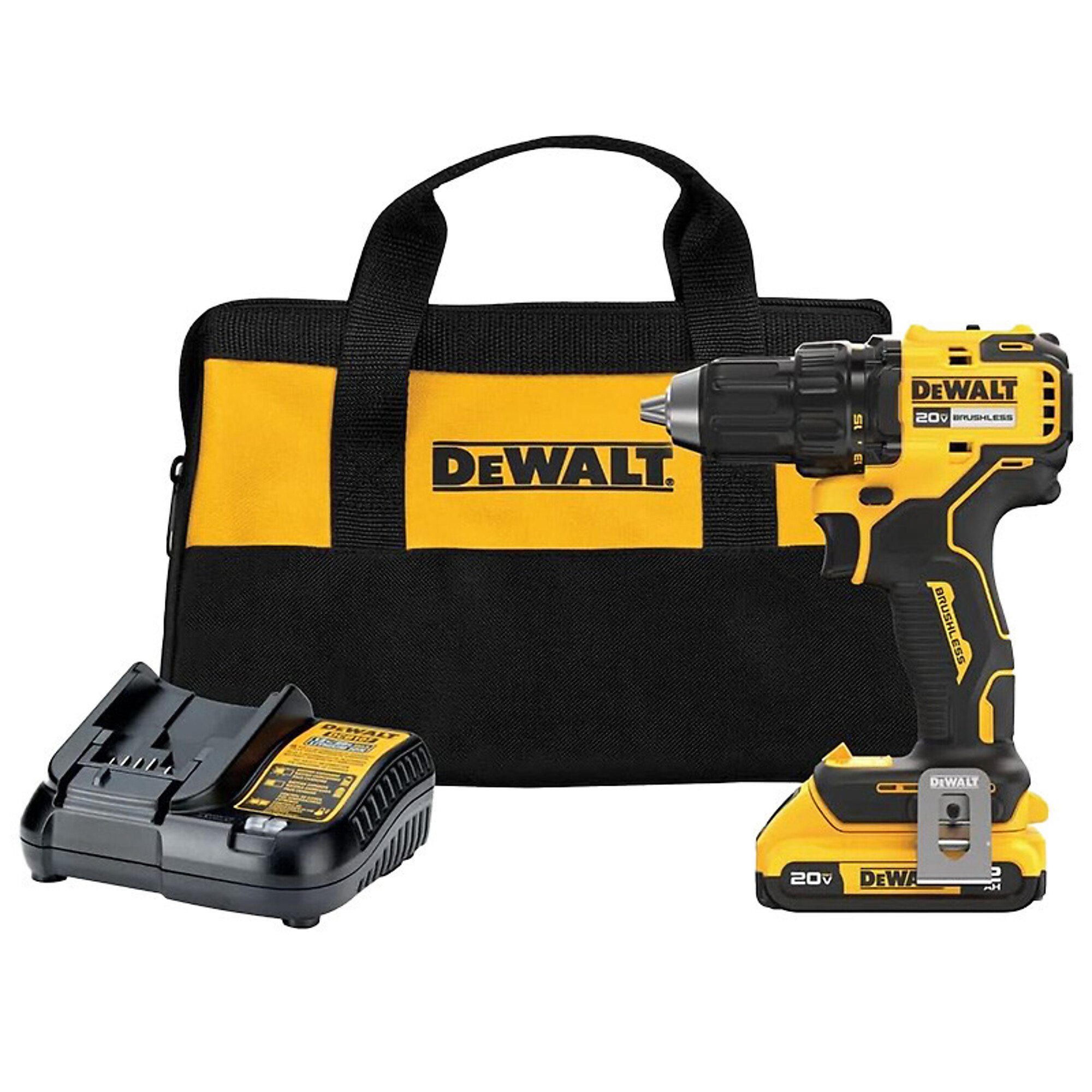 DEWALT 20V MAX Brushless Cordless Drill/Driver — 1/2in. Chuck, 404 UWO, 1,650 RPM, Model# DWTDCD793D1